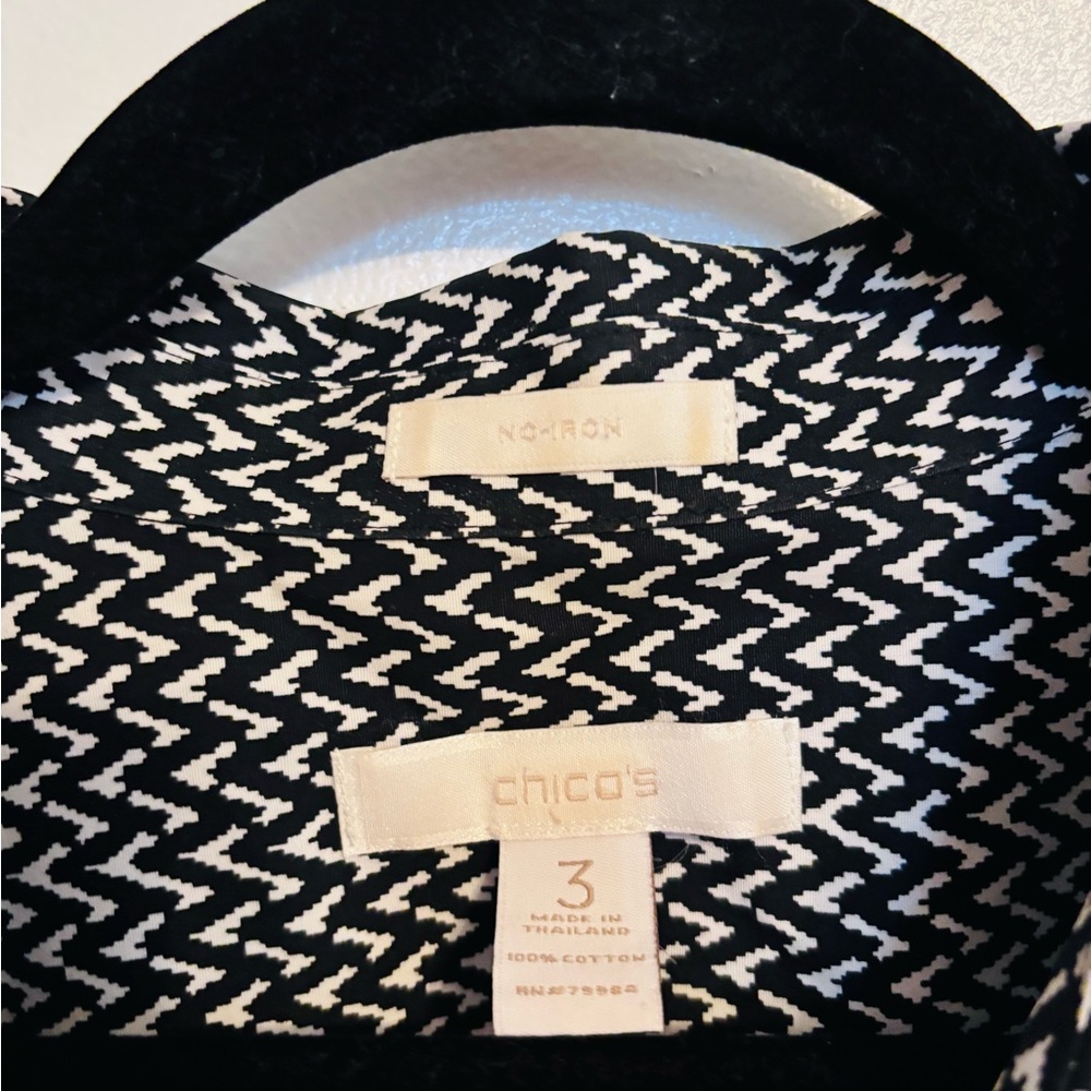 Chicos Black Patterned Button Up Long Sleeve Blou… - image 4